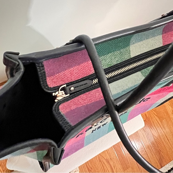 Kate Spade Ella Tote Pink & Green Handbag with Structured Design in Pretty Plaid - Picture 4 of 11
